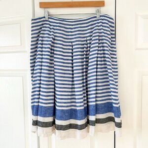 Talbots Blue White Striped Linen A-Line Midi Skirt Size 16 Cotton Lined EUC